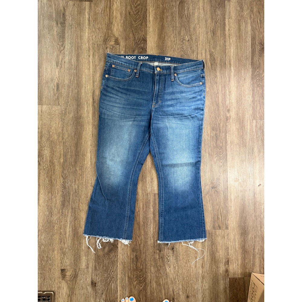 J.Crew Demi Boot Crop Jeans Blue Raw‎ Hem 31P Petite High Rise